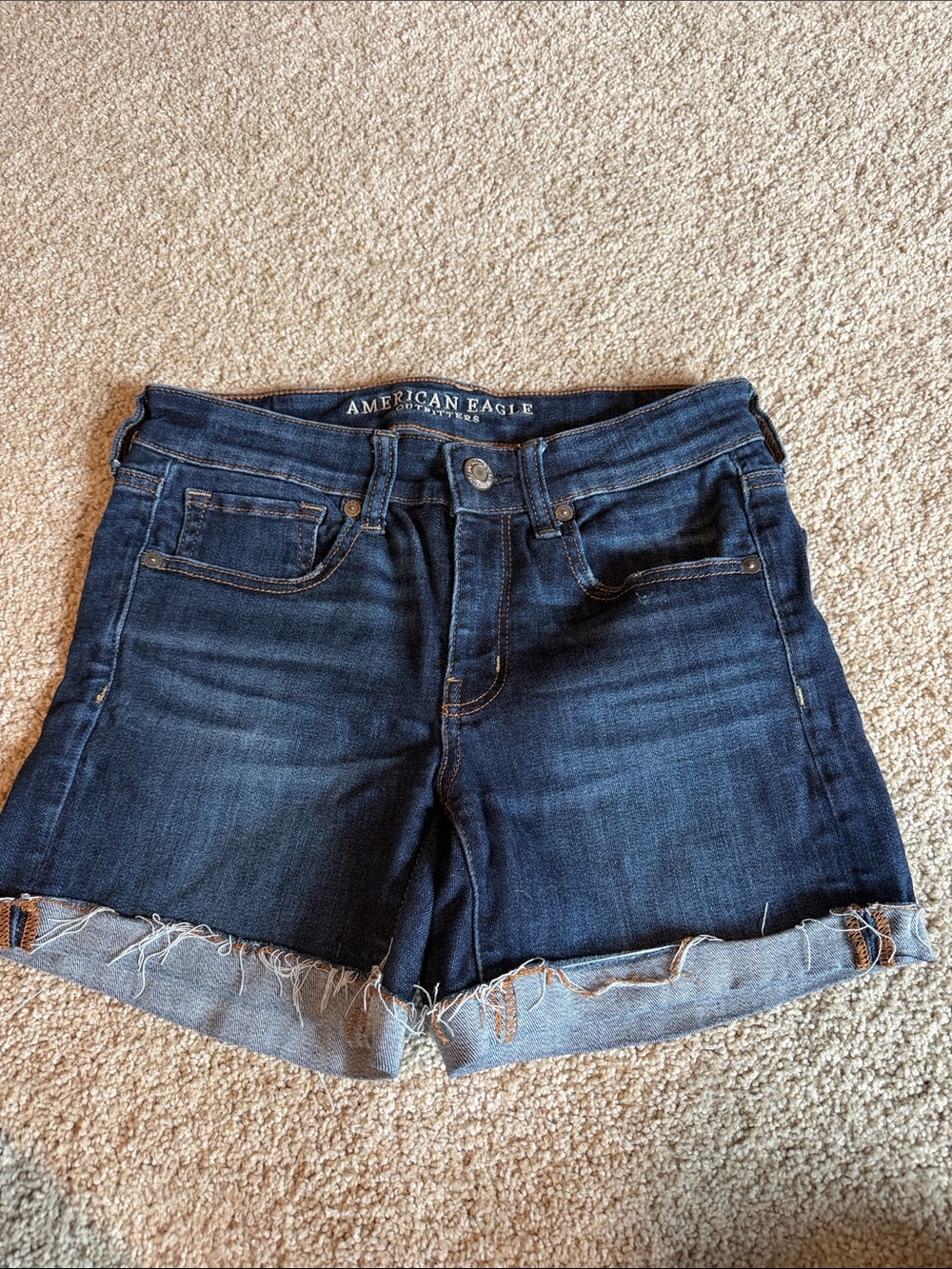 American Eagle Outfitters Indigo Rolled Hem Midi Denim Shorts